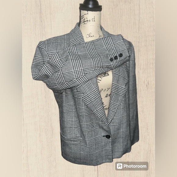 Vintage Classic E.H. Woods houndstooth plaid wool blazer sz 14 - Picture 6 of 12